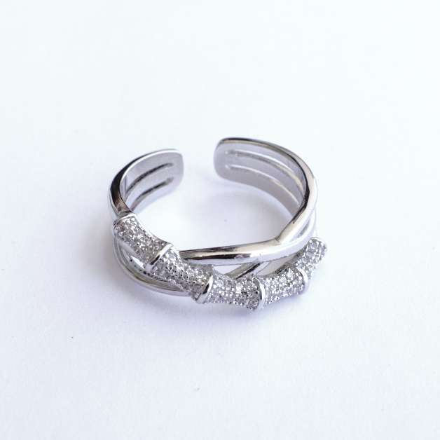 STAINLESS STEEL RING SILVER STRASS