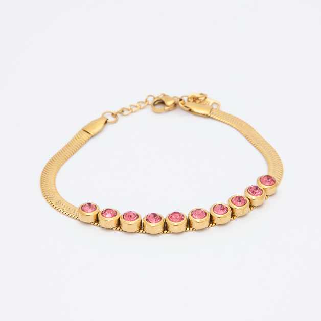 STAINLESS STEEL BRACELET WITH PINK CRYSTALS